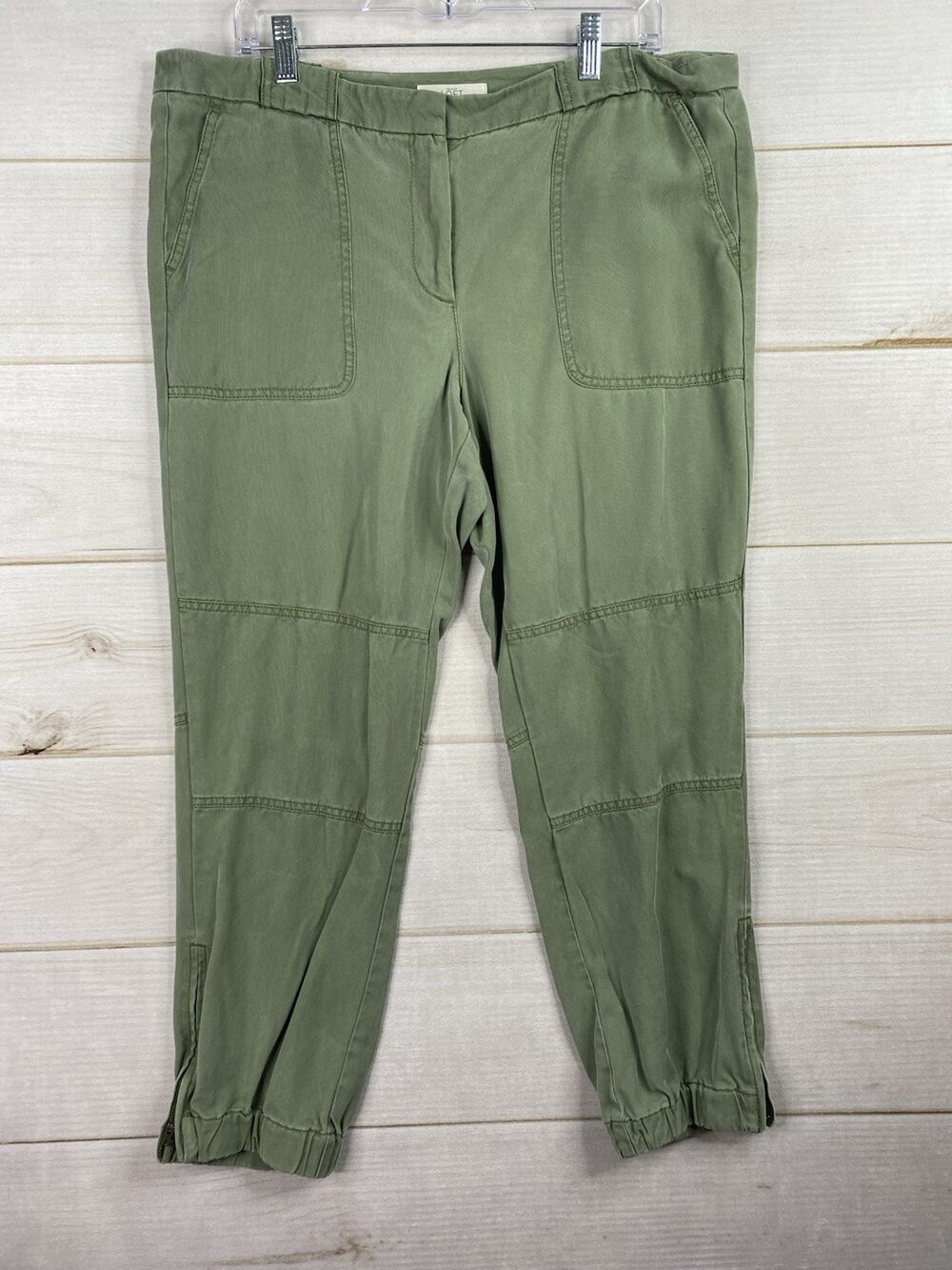 Ann Taylor LOFT Womens Pants 14 Army Green Mid Rise Tapered Ankle Zip Chambray